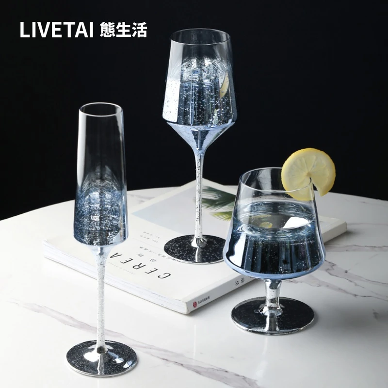 态生活北欧 ins手工星空高脚杯水晶玻璃红酒杯家用香槟杯鸡尾酒杯
