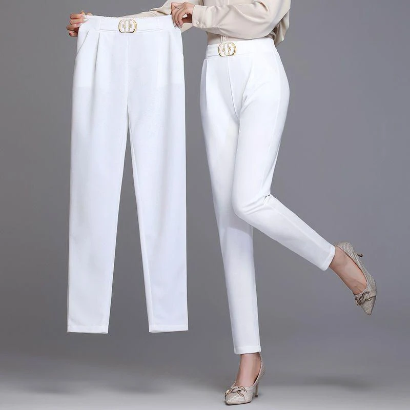 夏季牛奶丝烟管裤女松紧高腰西装裤宽松显瘦百搭直筒裤