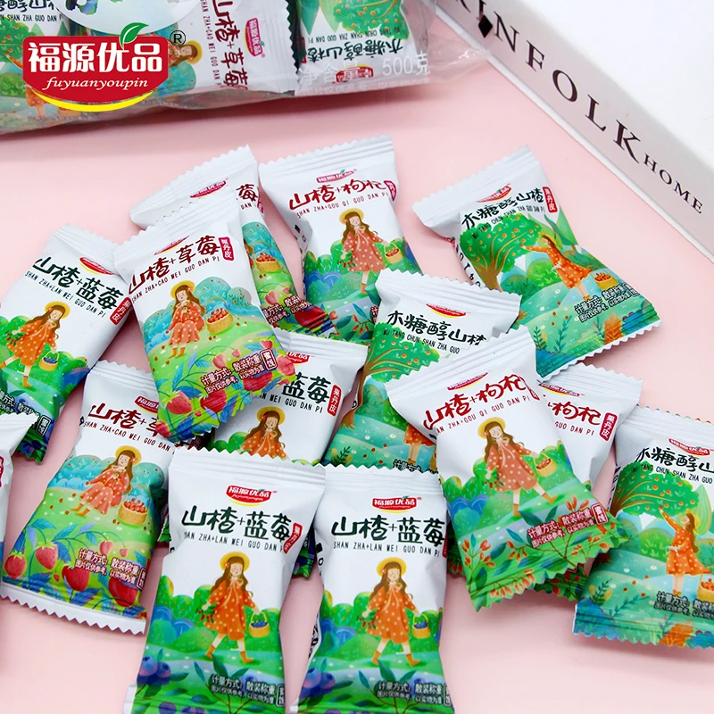 福源优品怡口山楂果丹皮木糖醇蓝莓草莓山楂片开味儿时零食蜜饯