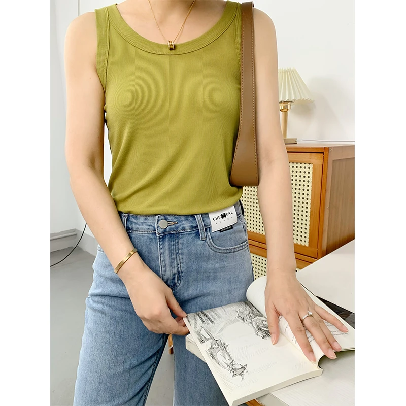 Lrosey/蓝若水大码女装2022夏胖mm清凉简约内搭针织小背心83273