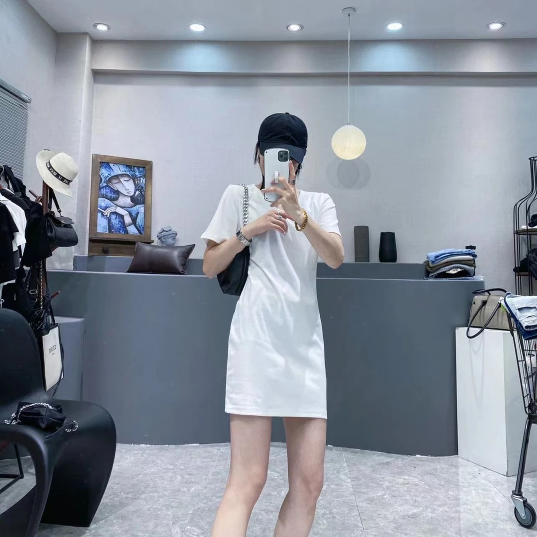夏季净版V领T恤长裙时尚圆领网红爆款大码女装纯棉弹力显瘦百搭