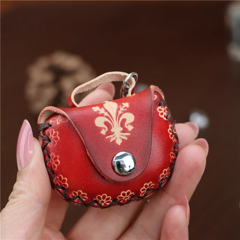头层牛皮创意红色小号手提包汽车钥匙扣挂件迷你硬币耳机收纳包