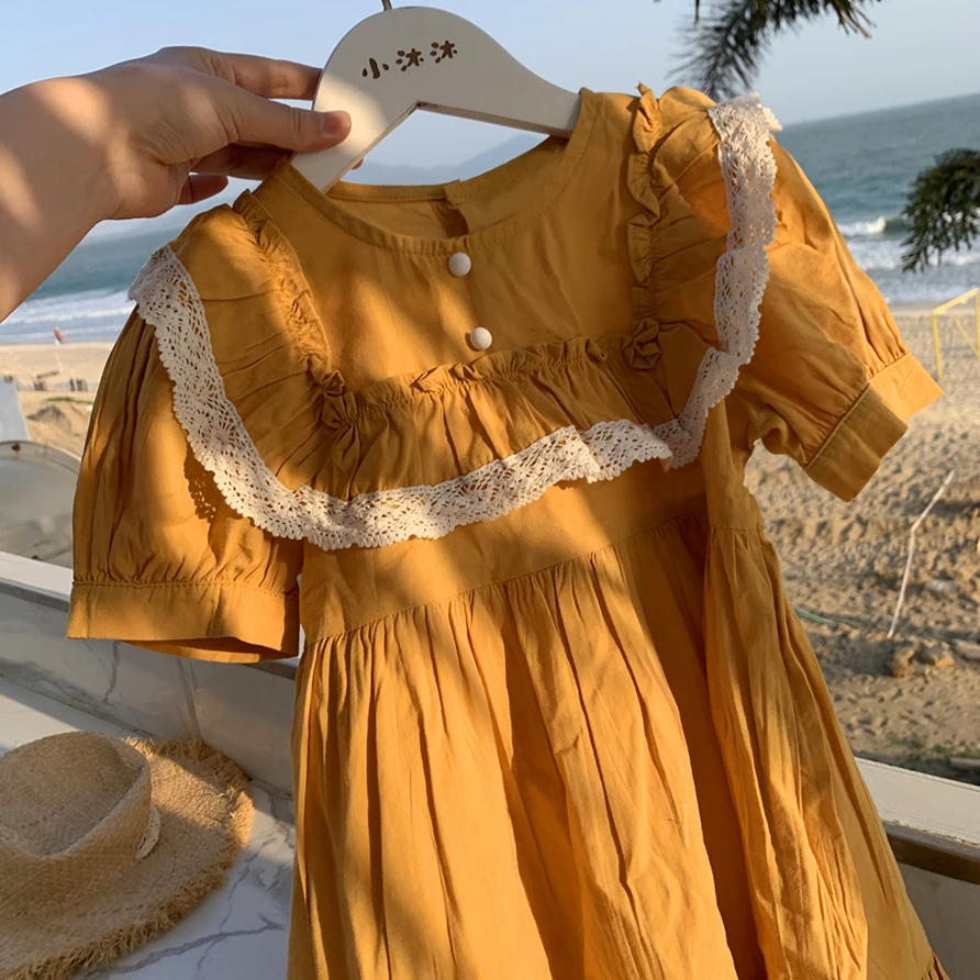 女童夏装2021新款裙子儿童宫廷风连衣裙女宝宝洋气蕾丝花边公