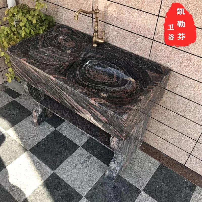 庭院别墅花岗岩洗衣水槽家用阳台大理石洗衣池带搓衣板整石洗衣盆