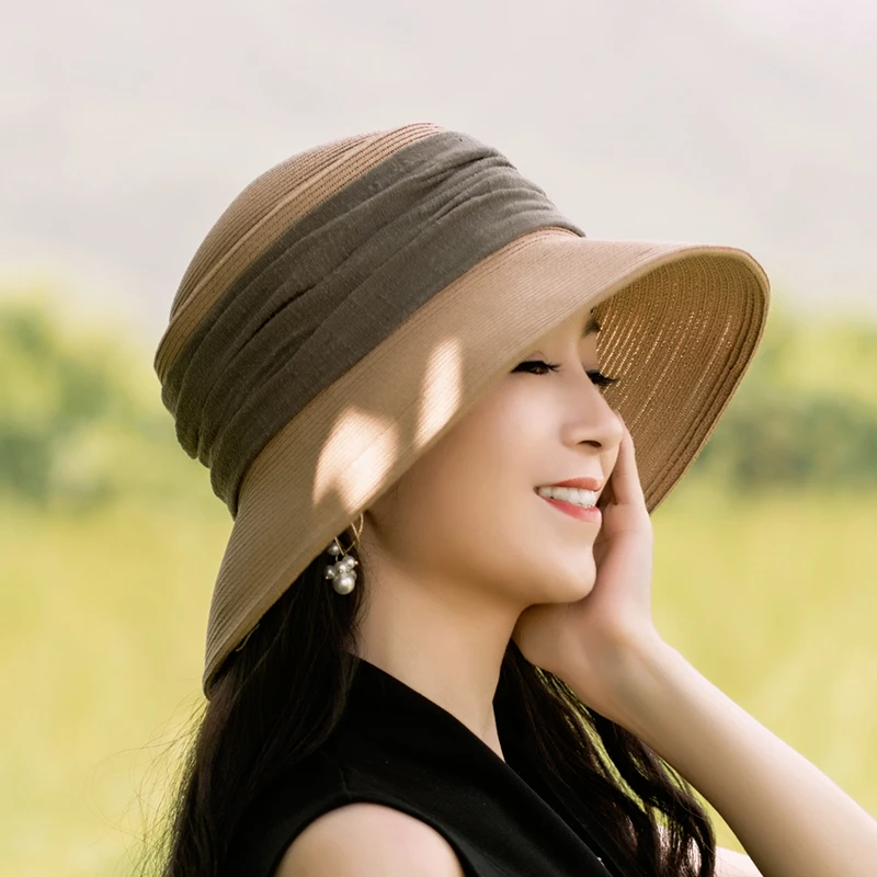 4331草帽女夏防晒薄款折叠海边大帽檐洋气时尚遮阳太阳帽