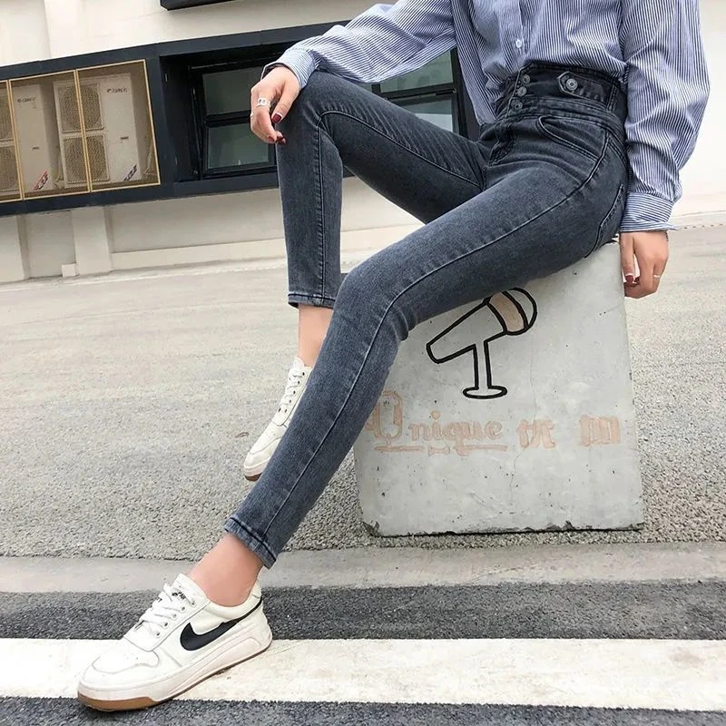 2023新款高腰收腹超显瘦牛仔裤女弹性微胖女生裤子外穿韩版修身
