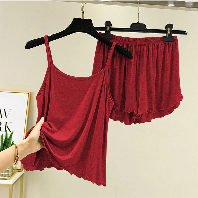 单件/套装莫代尔吊带背心家居胖mm妹妹大码宽松显瘦短裤家居服