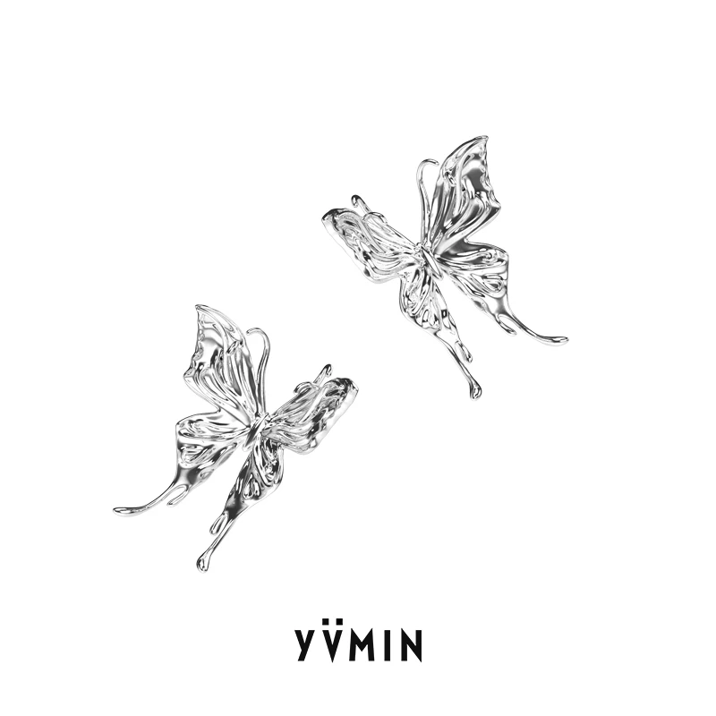 YVMIN/尤目 925银耳饰 液态蝴蝶系列 液化金属S925银耳钉耳夹
