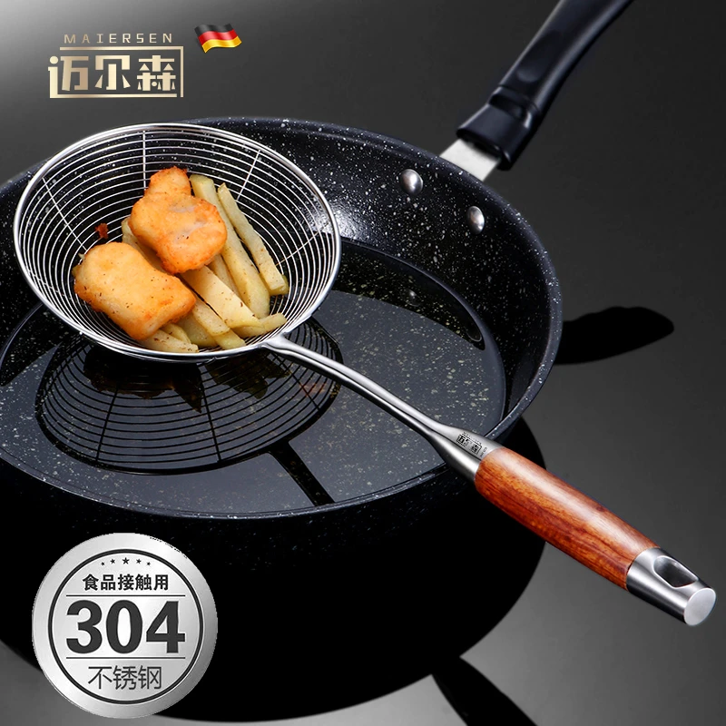 木柄304不锈钢漏勺家用厨房油炸捞勺线漏大号粉面勺火锅过滤网筛