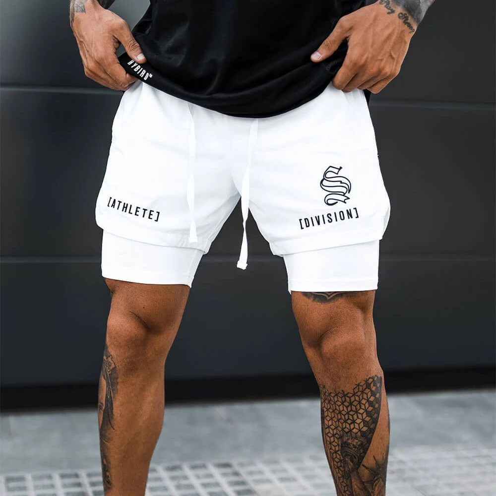 肌肉男士健身短裤美式双层速干五分裤篮球裤透气跑步防走光沙滩裤