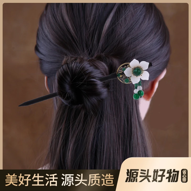 锌合金素款发饰 黑檀木簪流苏步摇发簪子古风发饰盘发汉服头饰品