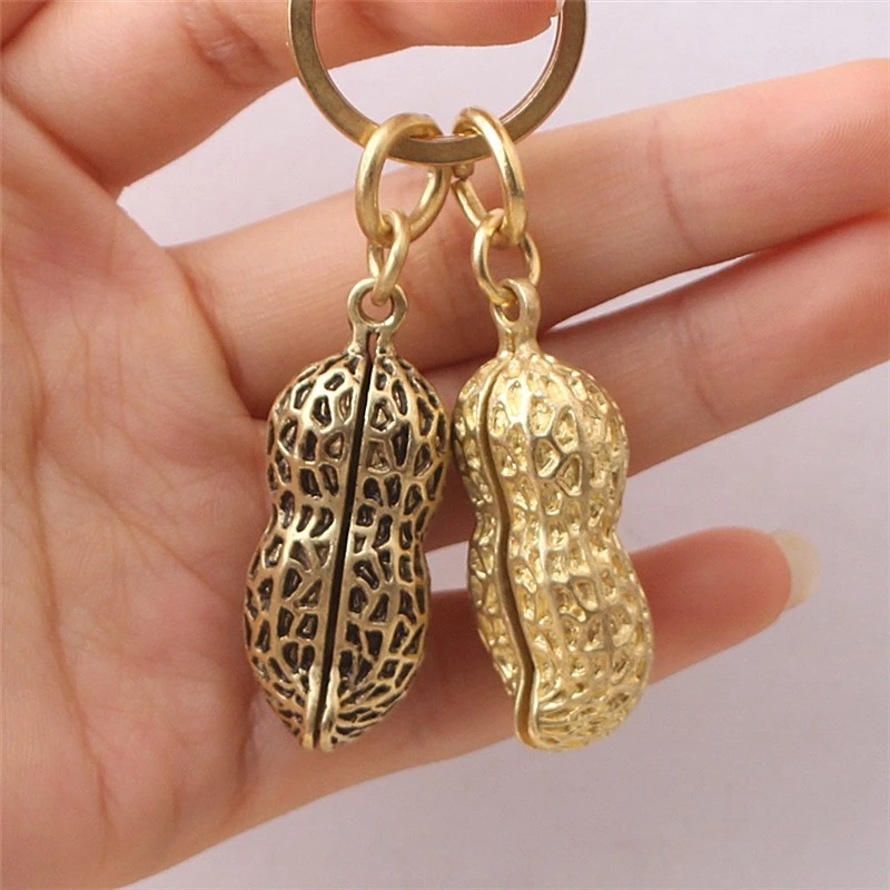 花生纯黄铜钥匙扣汽车挂件儿童玩具礼品男女项链吊坠创意手工饰品