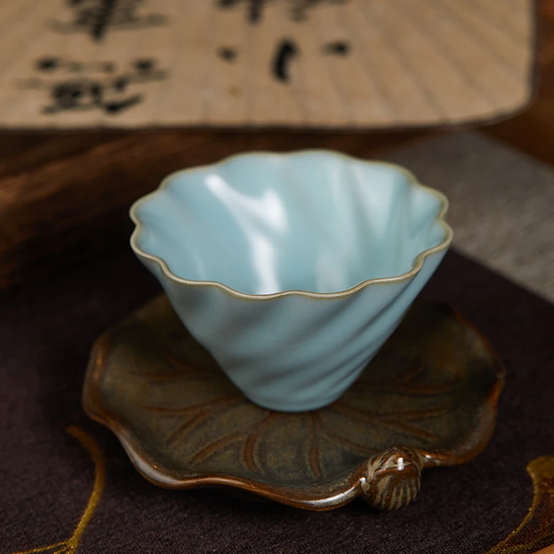 东道东道汝窑炫彩杯(天青)手工主人杯品茗杯天青色高档陶瓷家用