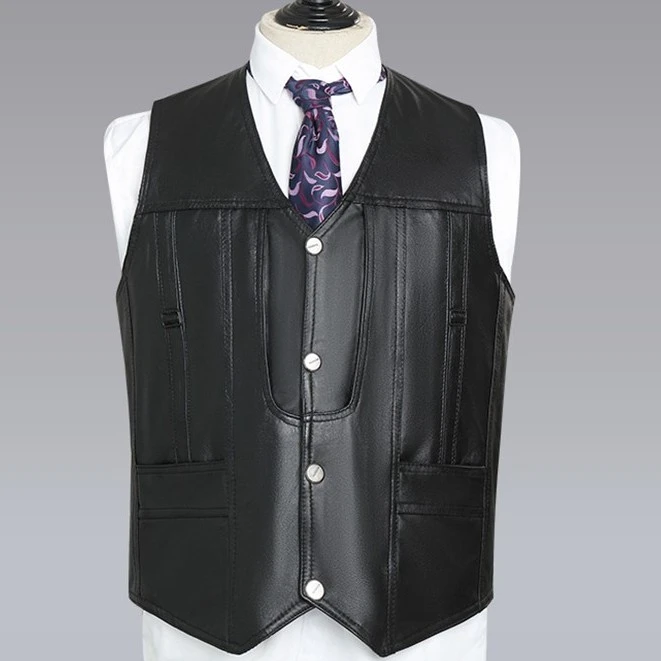 真皮马甲男中老年春秋季单皮马甲真皮背心马夹