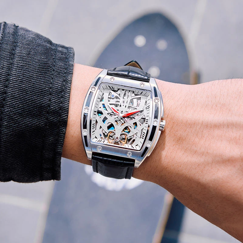 GUANQIN/冠琴正品方形手表男士防水夜光全自动机械表时尚镂空男款