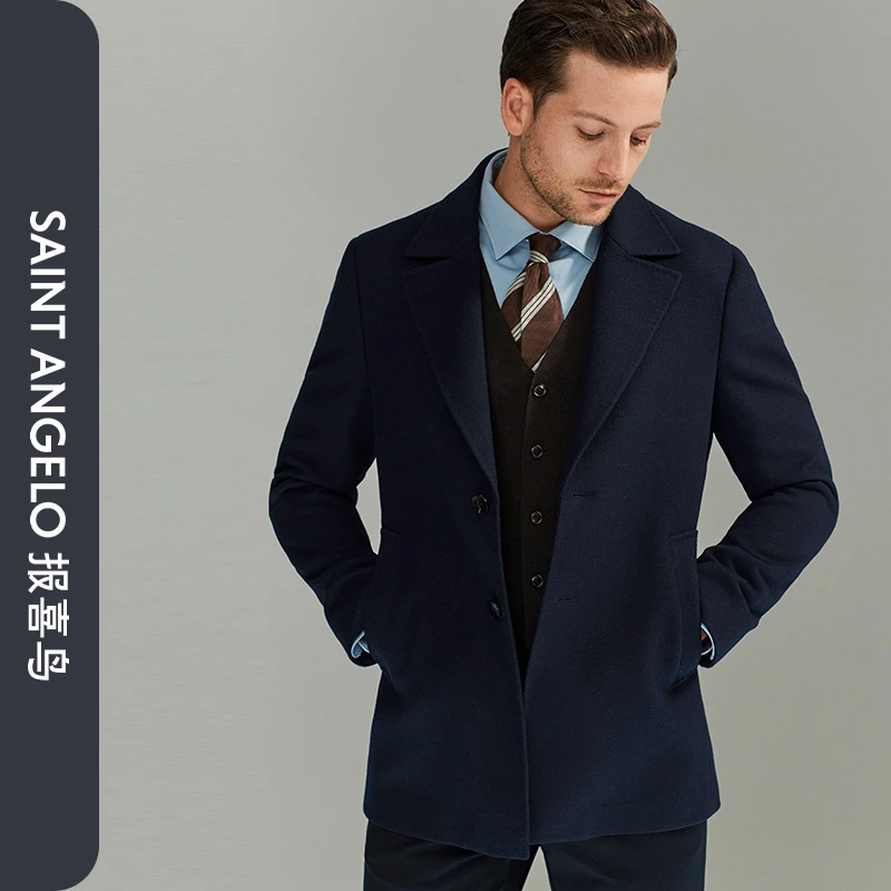 报喜鸟秋冬季男士商务休闲翻领毛呢大衣绵羊毛呢子时尚中长款外套