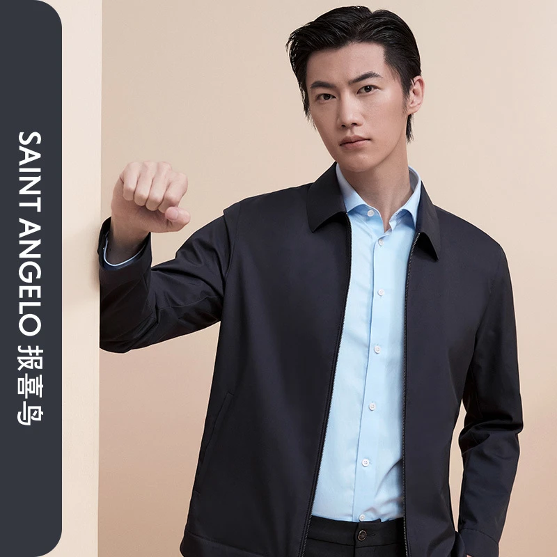 【行政夹克】报喜鸟秋季男士商务休闲干部款高档翻领纯色上衣外套男