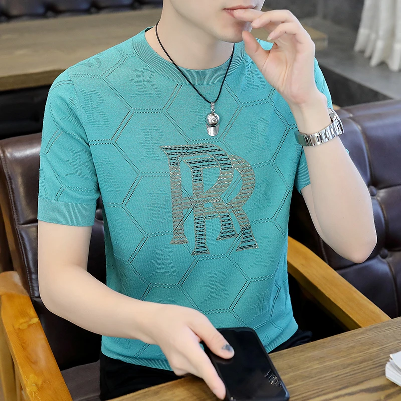 2025夏季高品质高弹冰麻伊力特男士短袖T恤潮流百搭体恤圆领针织t