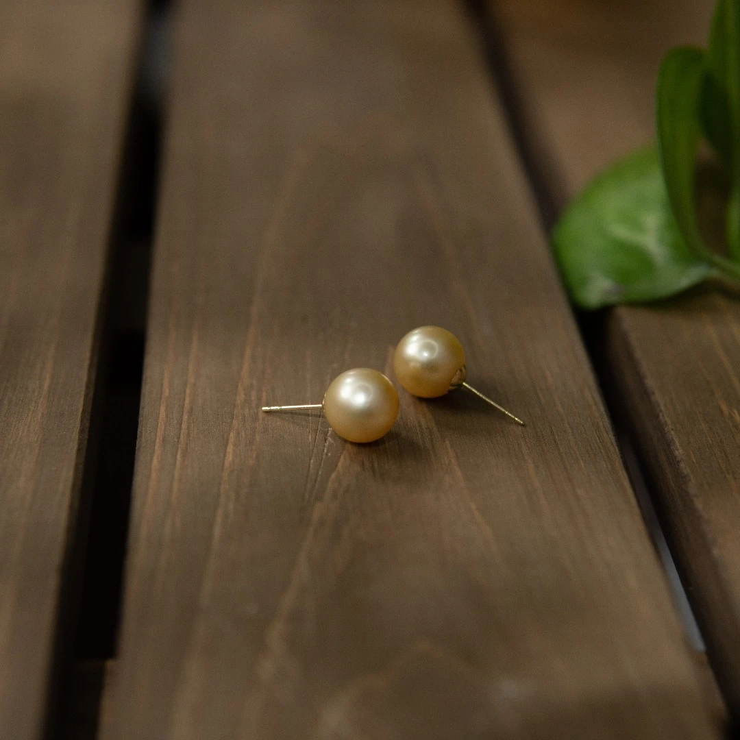 南洋金珠基础款耳钉，珍珠点位9-10