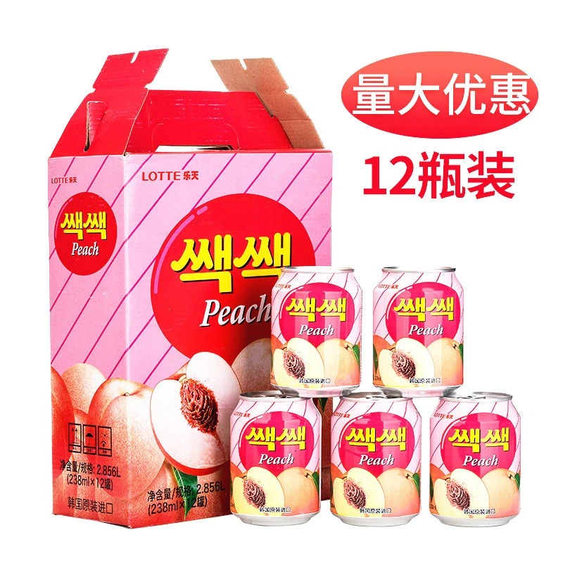 礼盒韩国进口饮料乐天LOTTE蜜桃桃汁238ml罐果味果汁饮品