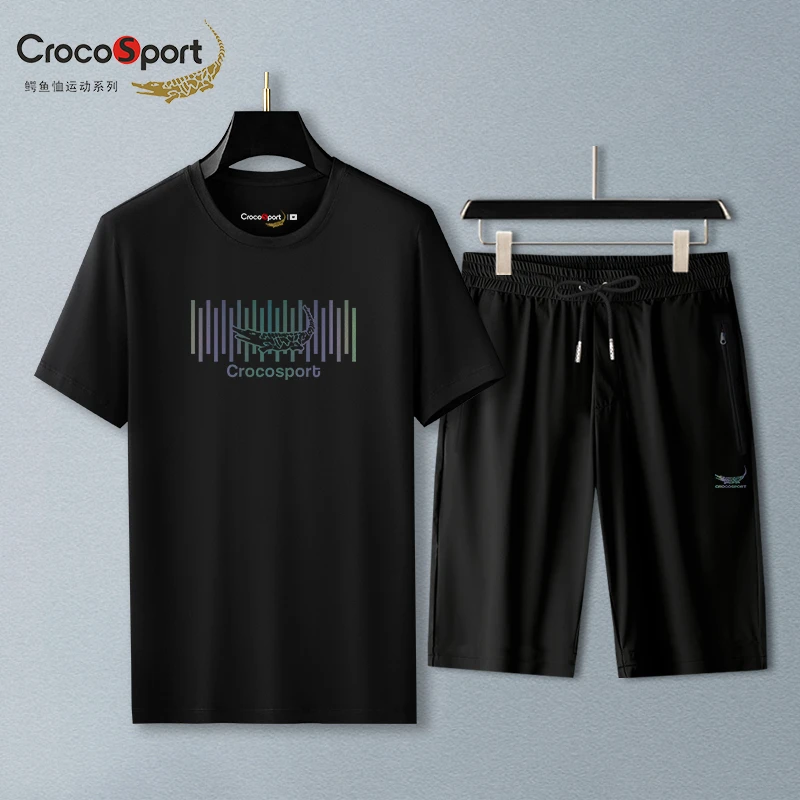 Crocosport/鳄鱼恤运动系列EYX5073短袖短裤套装圆领t恤男