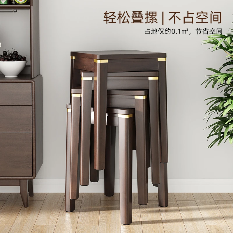 实木凳子可叠放中式客厅家用方凳木凳大人结实ins网红原木凳椅子