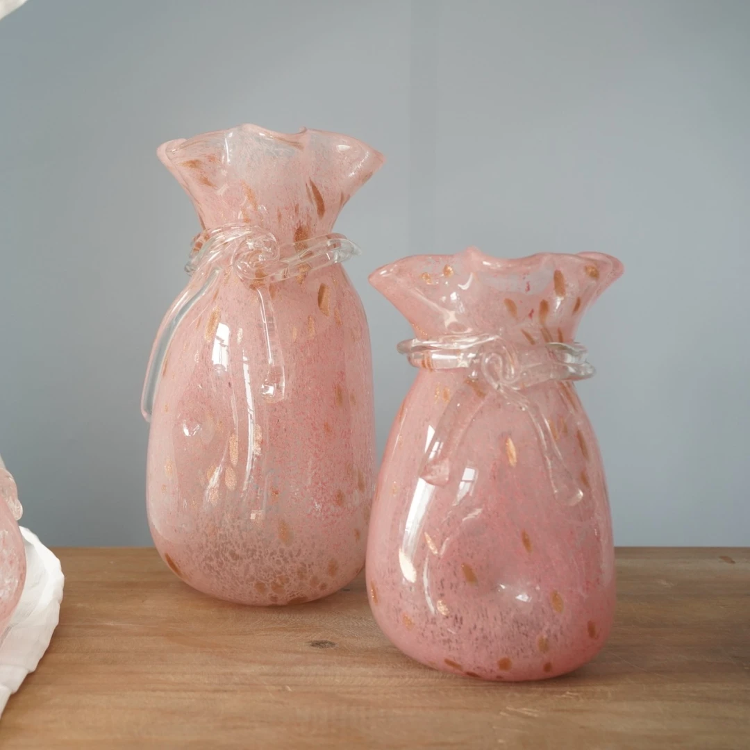 「昕欣轻奢好物」新款粉色琉璃口袋花瓶纯手工琉璃装饰花瓶