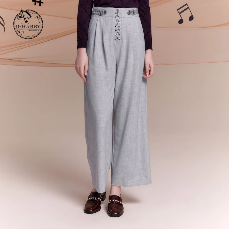 D-HARRY/迪哈利灰色西裤九分直筒裤格纹女士长裤DH221L93737D