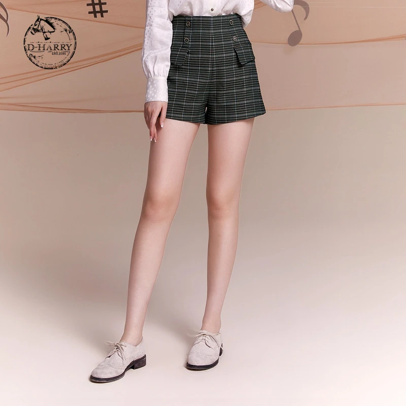 D-HARRY/迪哈利绿格西装短裤通勤百搭春季女DH221L93823D女装显瘦