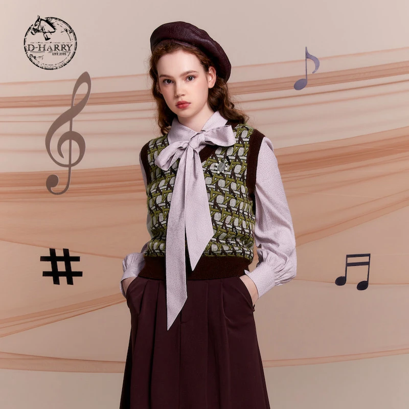 D-HARRY/迪哈利高级感毛衫马甲外穿马夹上衣女士休闲DH221C93726D