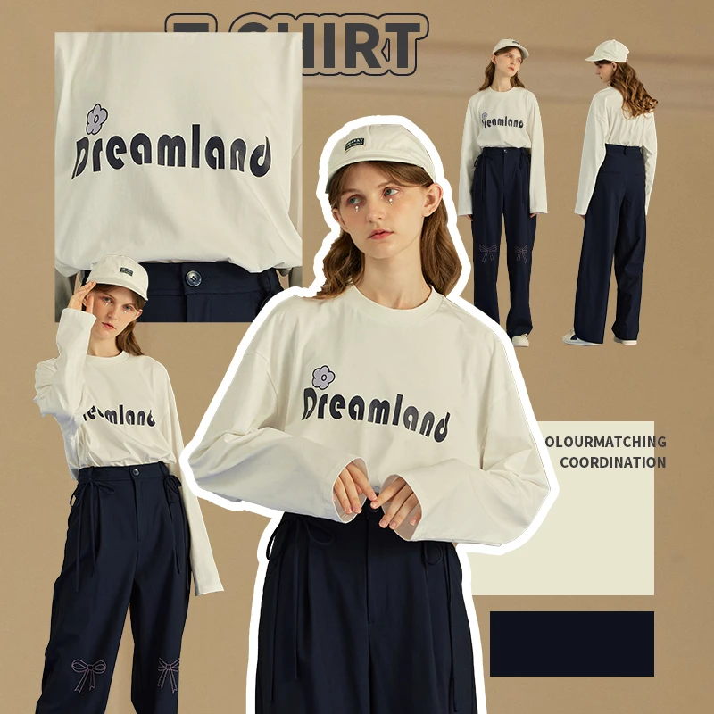 DD+迪迪加长袖T恤圆领设计春季新款打底衫上衣女DD221B60720