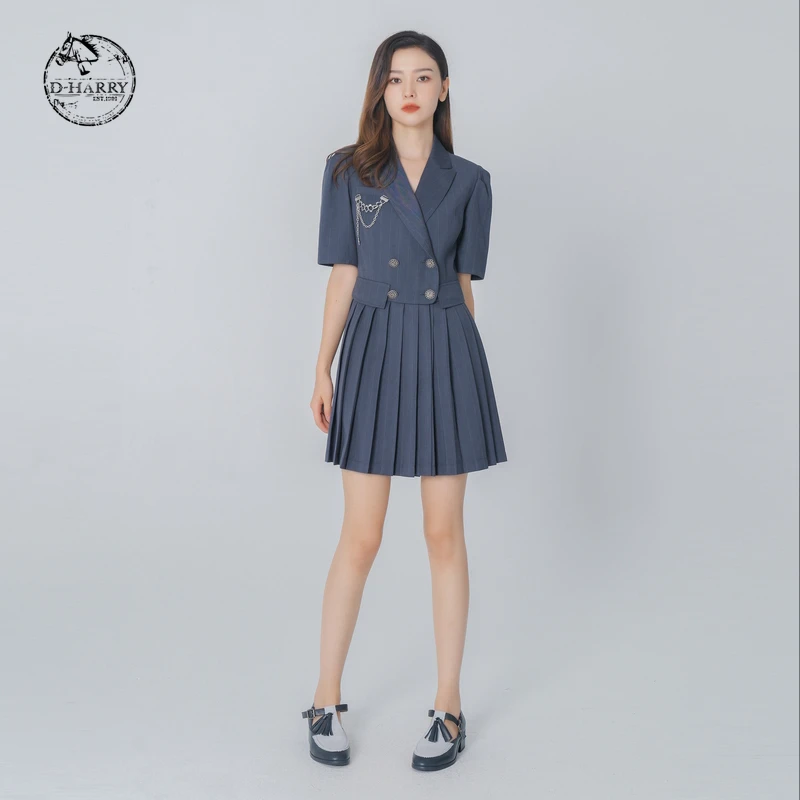 【双12】迪哈利新款泡泡袖西装式连衣裙子女DH223J95302D