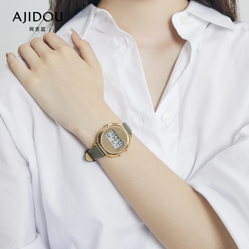 AJIDOU/阿吉豆抹茶简约圆盘电子手表时尚休闲腕表潮酷个性【MYB】