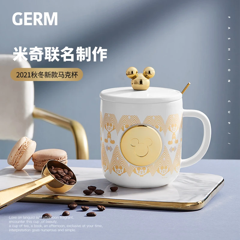 GERM迪士尼马克杯女带盖勺可爱高颜值情侣生日送男友礼物咖啡水杯