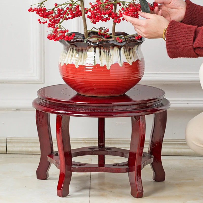 加高实木底座圆形佛像酒坛鱼缸奇石头盆栽摆件花盆木托盘底座托架