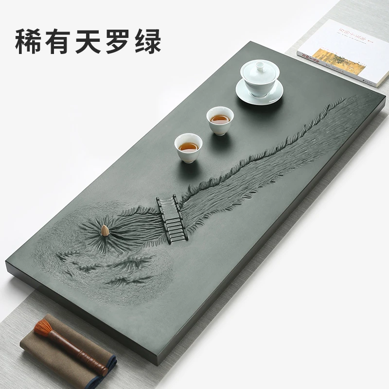 【已开价】天罗绿石高端雕刻款大气百搭家用办公茶盘小桥流水