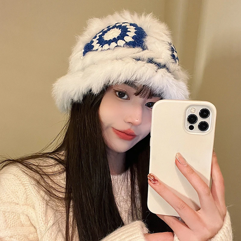 【醒狮】帽子女冬兔毛醒狮保暖手工编织虎头帽可爱过年毛绒帽