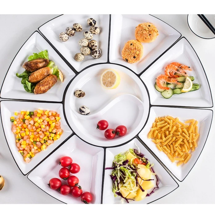 顺桓嘉家用团圆拼盘创意圆桌餐盘扇形分格盘水果盘圆桌盘聚餐陶瓷