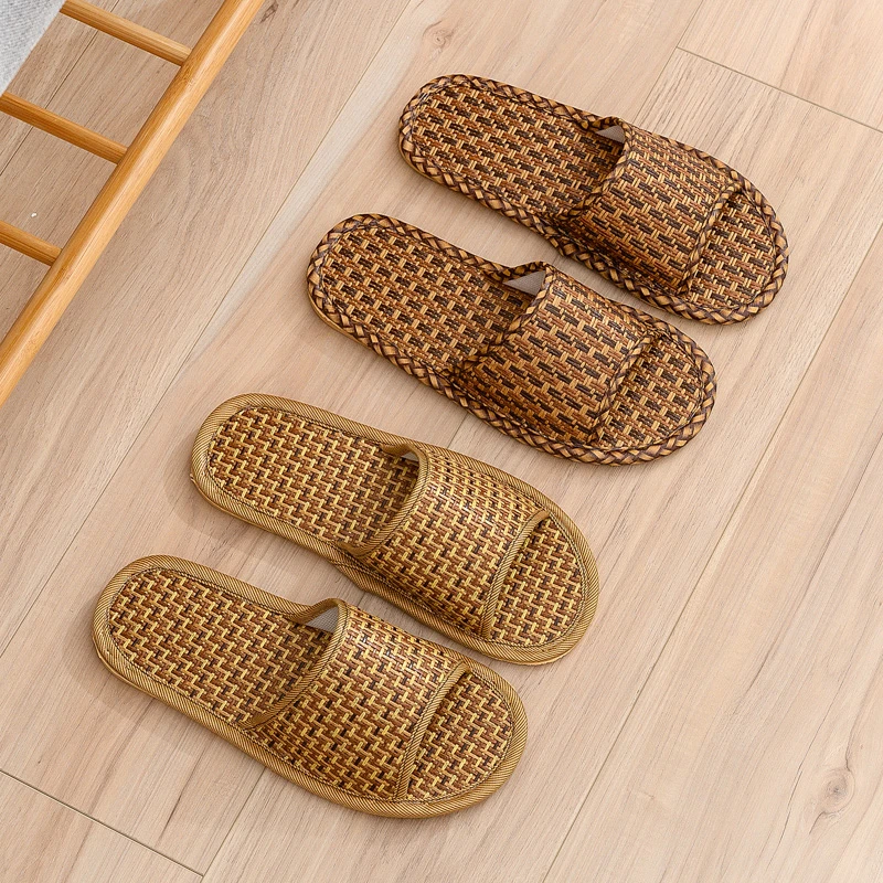 凉拖鞋男大码夏季室内软底防滑居家用情侣藤草竹席地板藤编女夏天