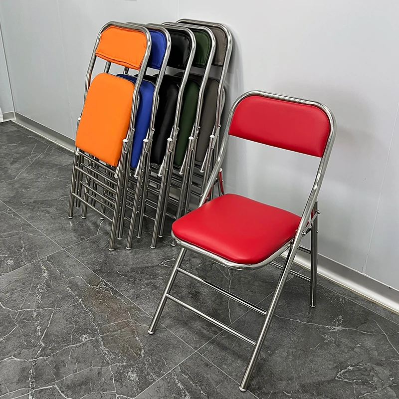 不锈钢折叠椅椅子家用餐椅红色复古饭店火锅折椅老式陪嫁结婚凳子