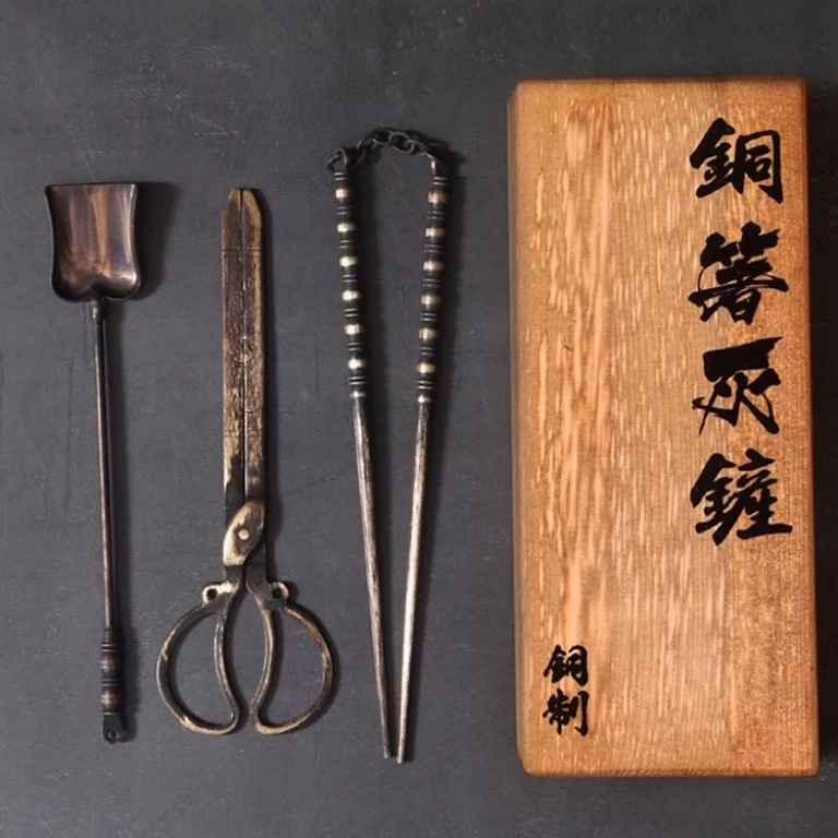 【火箸四件套】手工铜筷子老铜器茶炉夹炭铲碳灰铜铲子铜火钳铜锤子