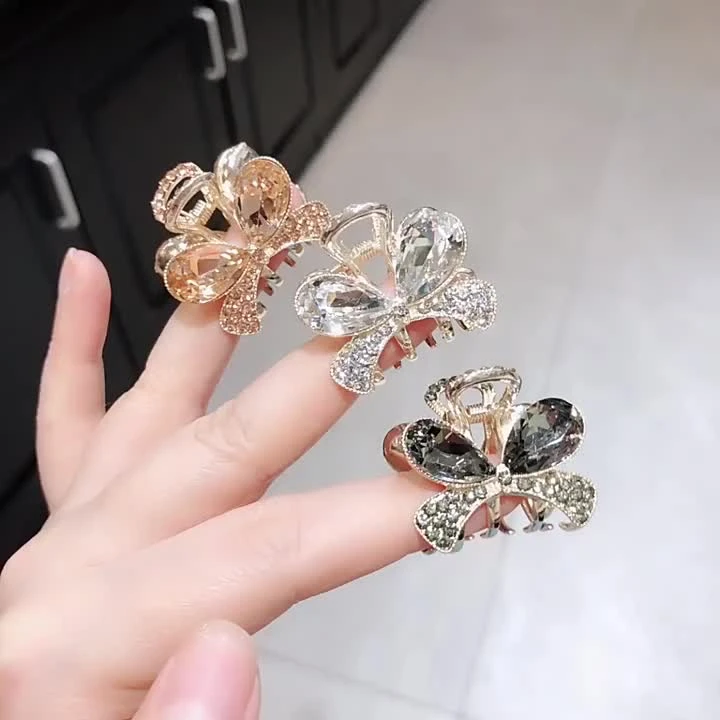 韩版可爱精致水晶镶钻蝴蝶抓卡气质优雅水钻发抓头饰女发夹小抓夹