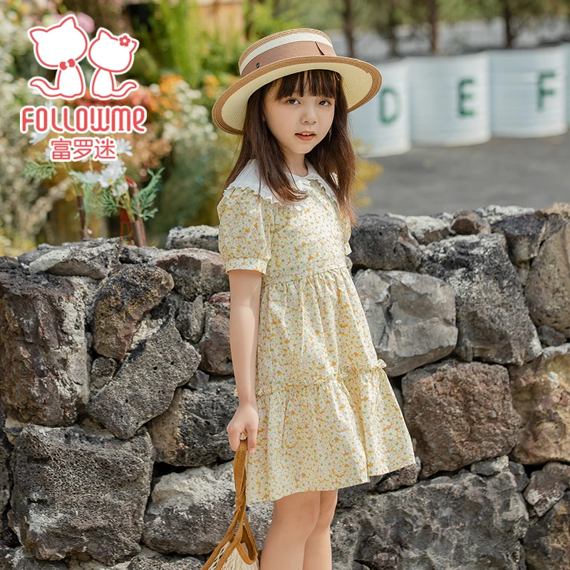 富罗迷儿童公主裙女童新款韩版时尚连衣儿童娃娃领碎花裙F2B7429L