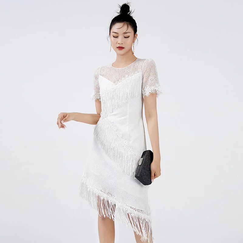 〖芊彩艺〗白色蕾丝礼服裙女夏季新款优雅气质显瘦晚宴礼服S22035