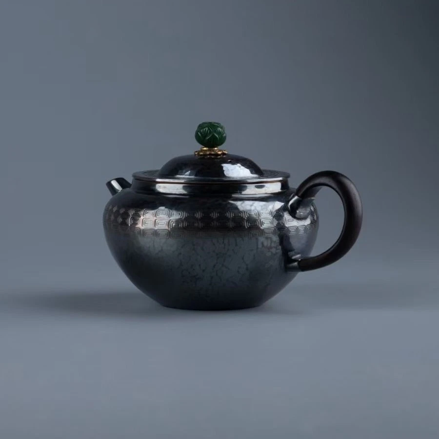 中式银壶银器璞圣堂扁腹回形纹小壶