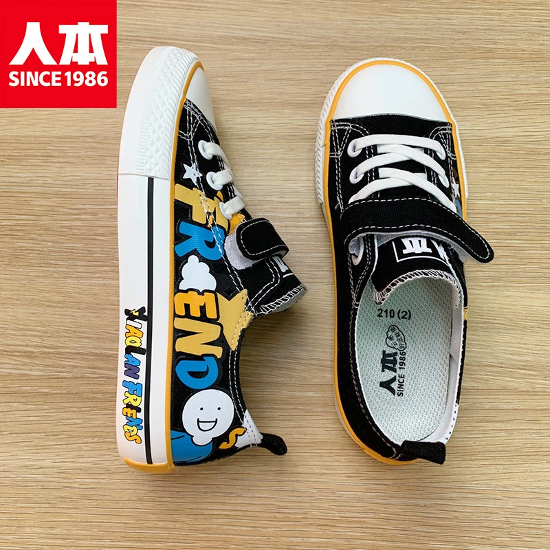 人本51607儿童帆布鞋男童鞋子新款软底低帮板鞋女童韩版布鞋潮