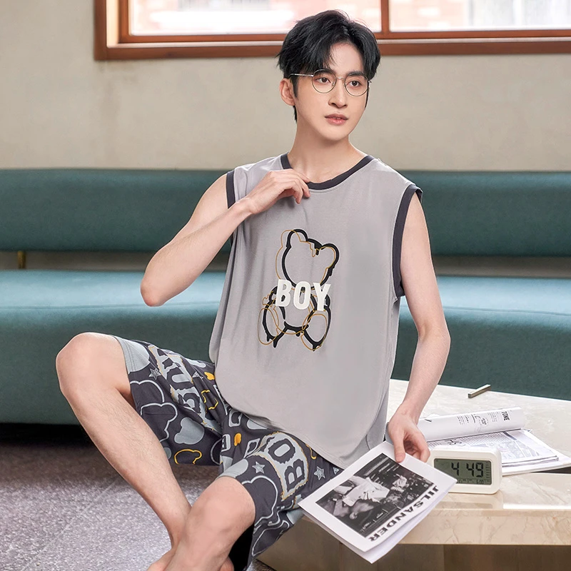 睡衣男莫代尔夏季无袖背心2025年新款青年卡通夏天薄款家居服套装