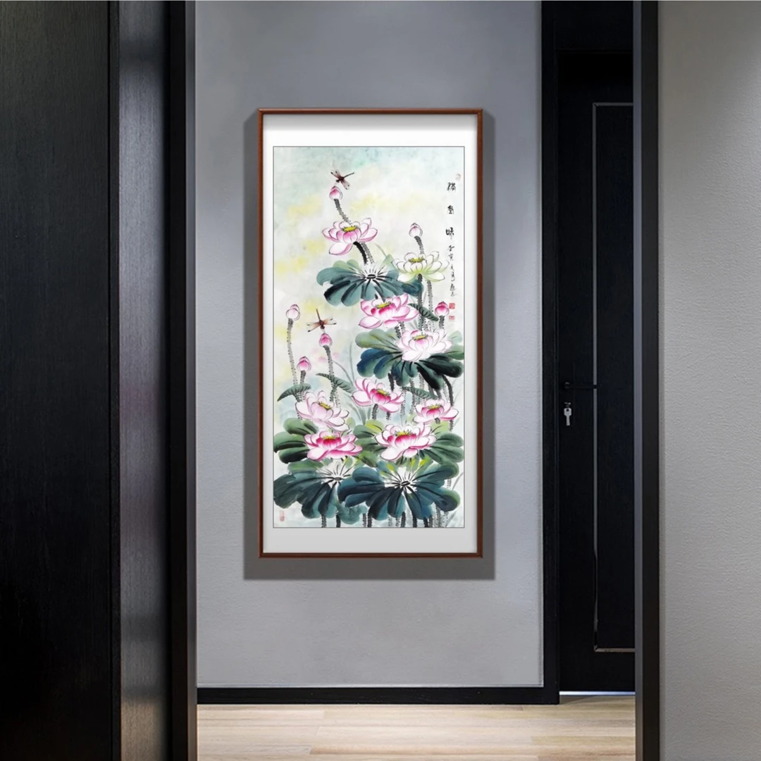 手绘荷花系列《满堂荷》玄关画