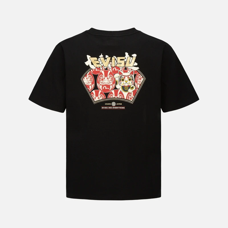 EVISU男士招财猫与达摩印花圆领套头潮流短袖t恤2ESHTM2TS518XXCT