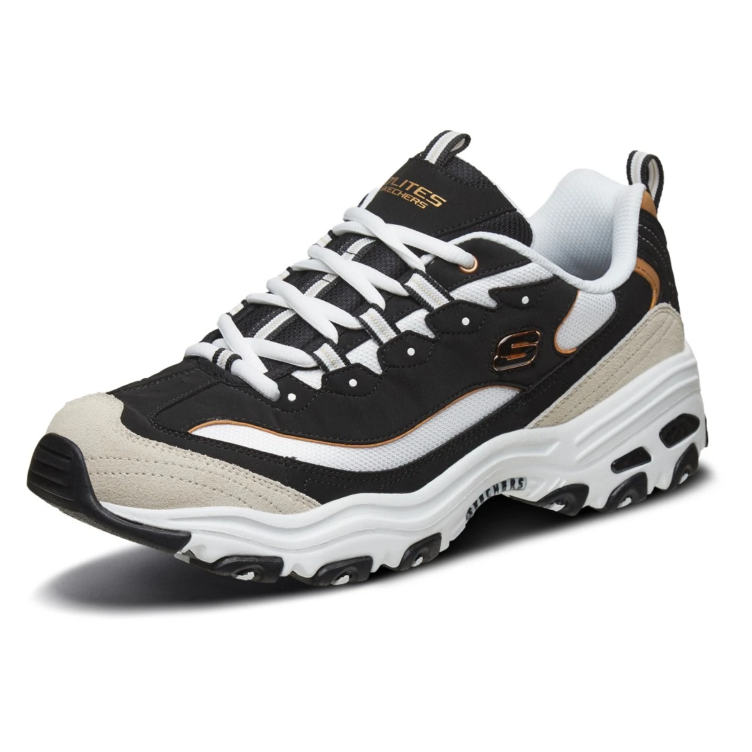 Skechers斯凯奇经典厚底黑金白金情侣运动熊猫鞋66666228